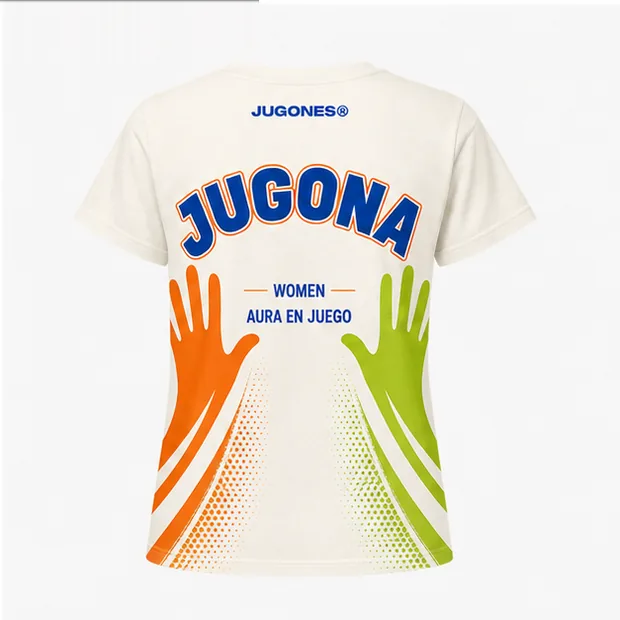 Camiseta Palmas Arriba, corte jugona, vista trasera